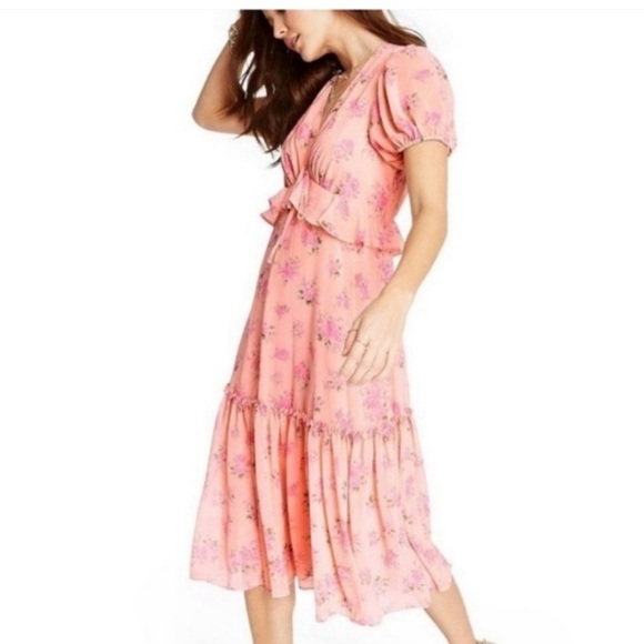 LoveShackFancy For Target Peach/ Coral Fleur Floral Ruffle Midi Dress size 12 - Picture 1 of 9